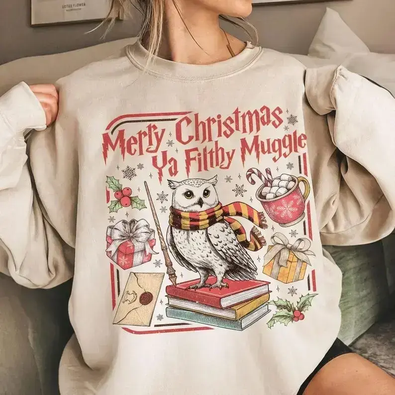 Merry Christmas Ya Filthy Wizard Sweatshirt, Retro Christmas Sweatshirt, Wizard Holiday Crewneck, Funny Christmas Sweater, Magic Christmas Sweatshirt, Holiday Gift for Wizard Fans