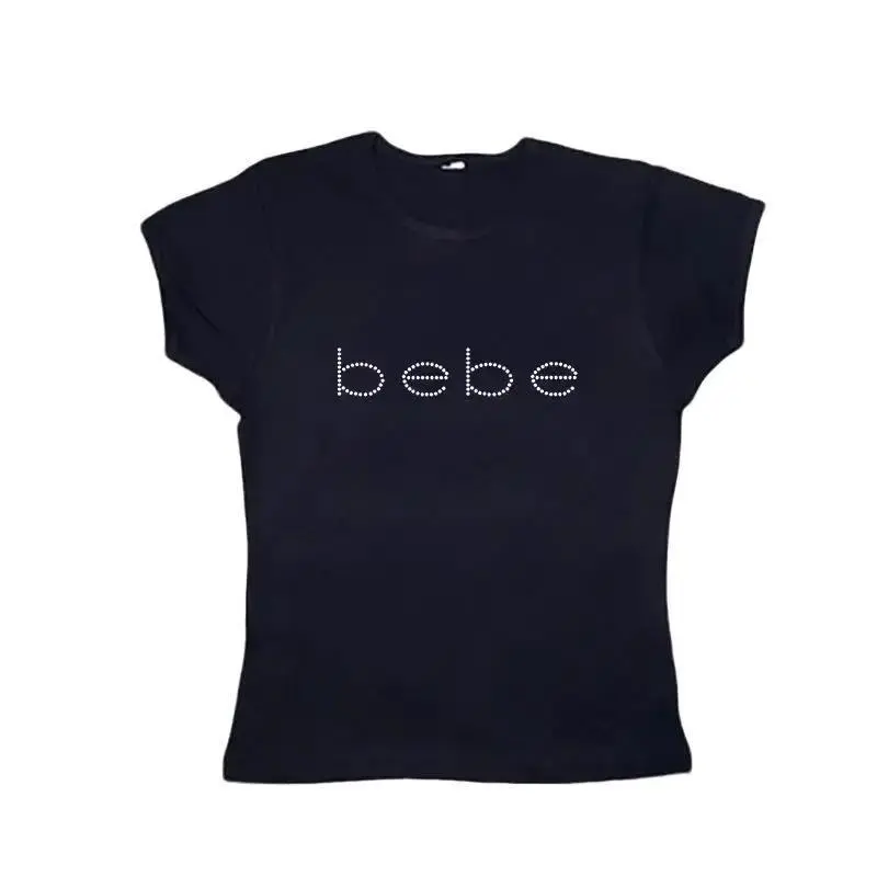 PRINTED 2000S Bebe Letter Print Baby Tee, Letter Print Grunge Goth Tee, Punk Top Hip Hop ,Vintage Y2k Clothes Punk, Y2K Baby Tee, Y2K Gothic Baby Tees, 90s Vintage Clothes, Downtown Girl Baby Tee, Gift For Her, Outfits