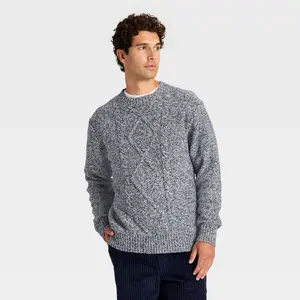 Houston White Men's Long Sleeve Crewneck Cableknit Pullover Sweater