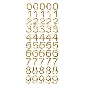 Number 0 to 9 Rhinestone Stickers, 1-Inch, 50-Count, Gold