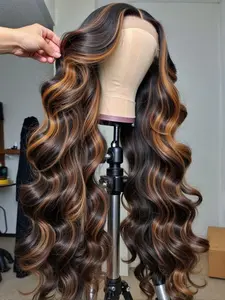 Human Hair Lace Front Wig with Ombre Color, Features 1b/30 Highlights and Wavy Style, 13x4 Wig with 200% Density for Natural Elegance, Human Hair Wigs