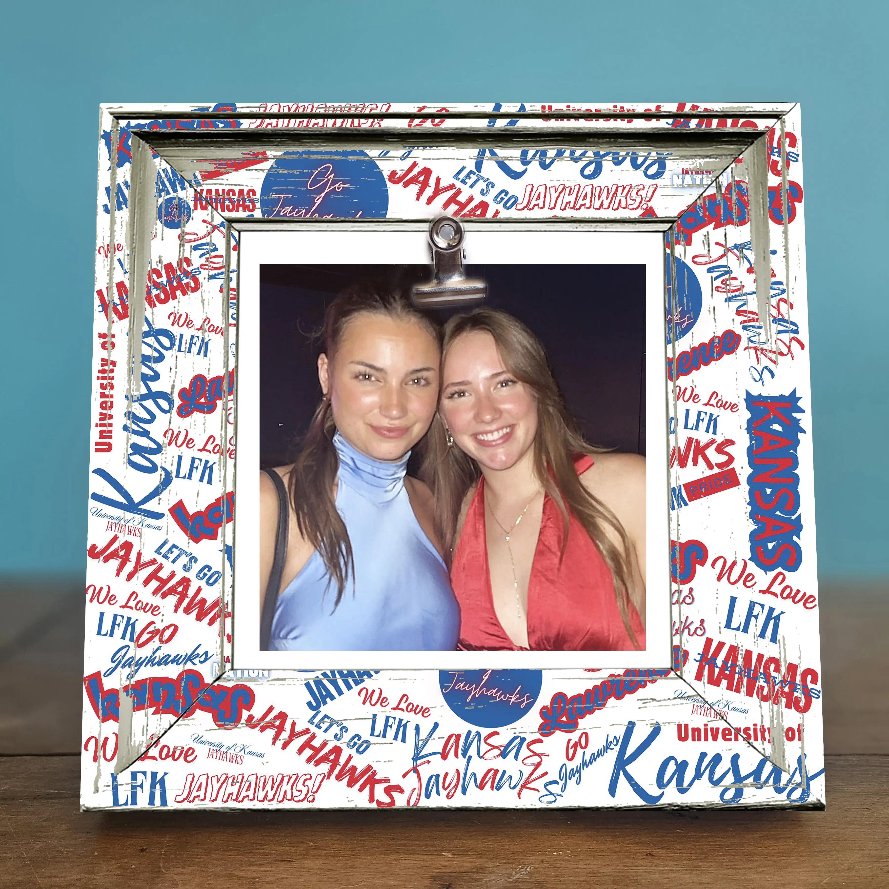 Chic University of Kansas Photo Frame | Rustic 8x8 Shabby Chic Clip Frame | Perfect Graduation & College Gift | Sports Lover Decor | Boyfriend Gift Christmas Lightweight Rock Room
