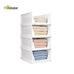 4-Tier Stackable Closet Storage Organizer - Foldable Multifunctional Open Storage Bins for Clothes, Towels, Bedroom, Space-Saving Home Organizer