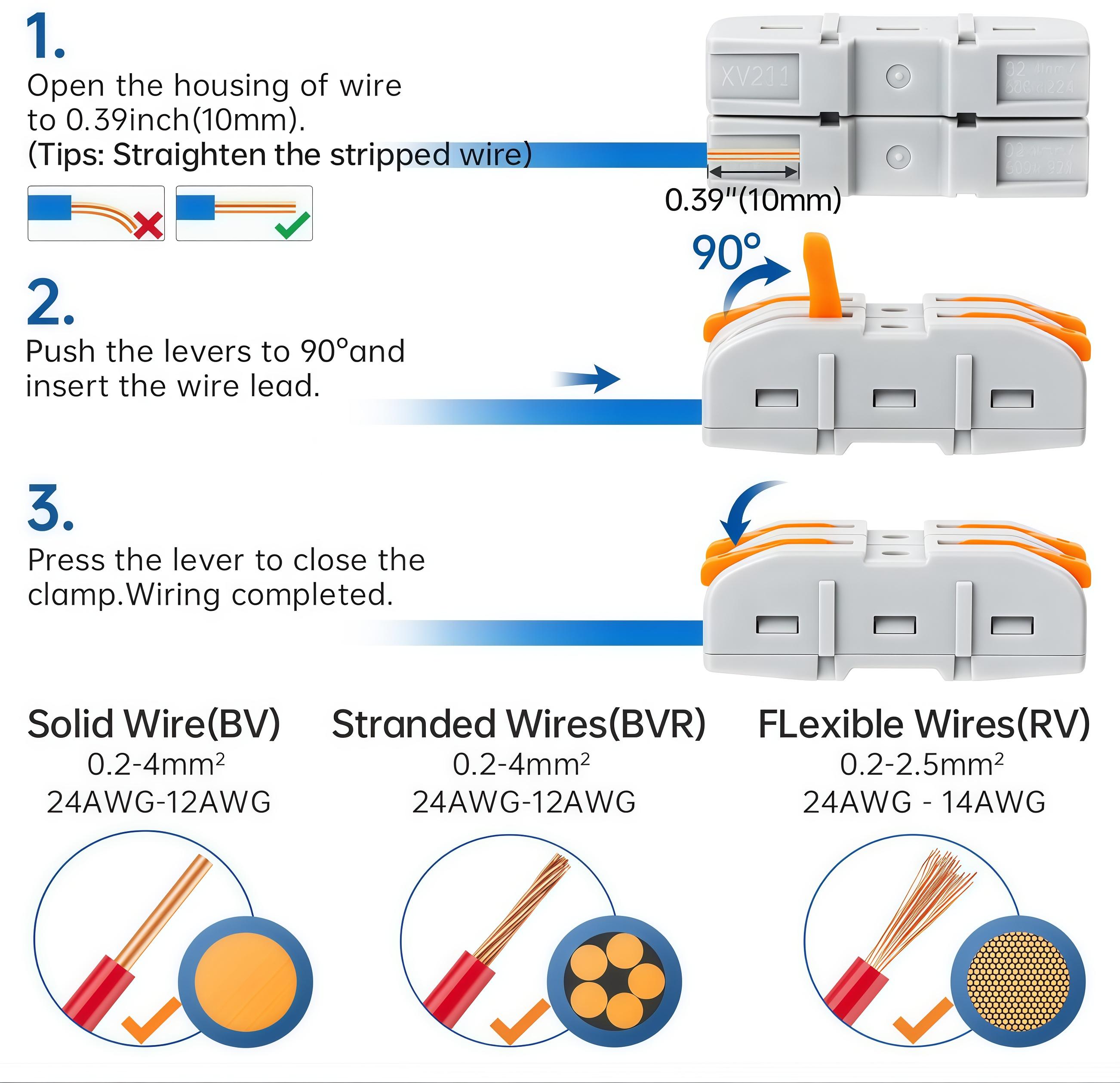 Quick Wire Connection Assortment Kit with Wire Stripper & （50-100）pcs Lever Connectors for 28-12 AWG Wires Safe Reliable for Home Office Factory, Durable Reliable Connectors, Quick Snap Connector