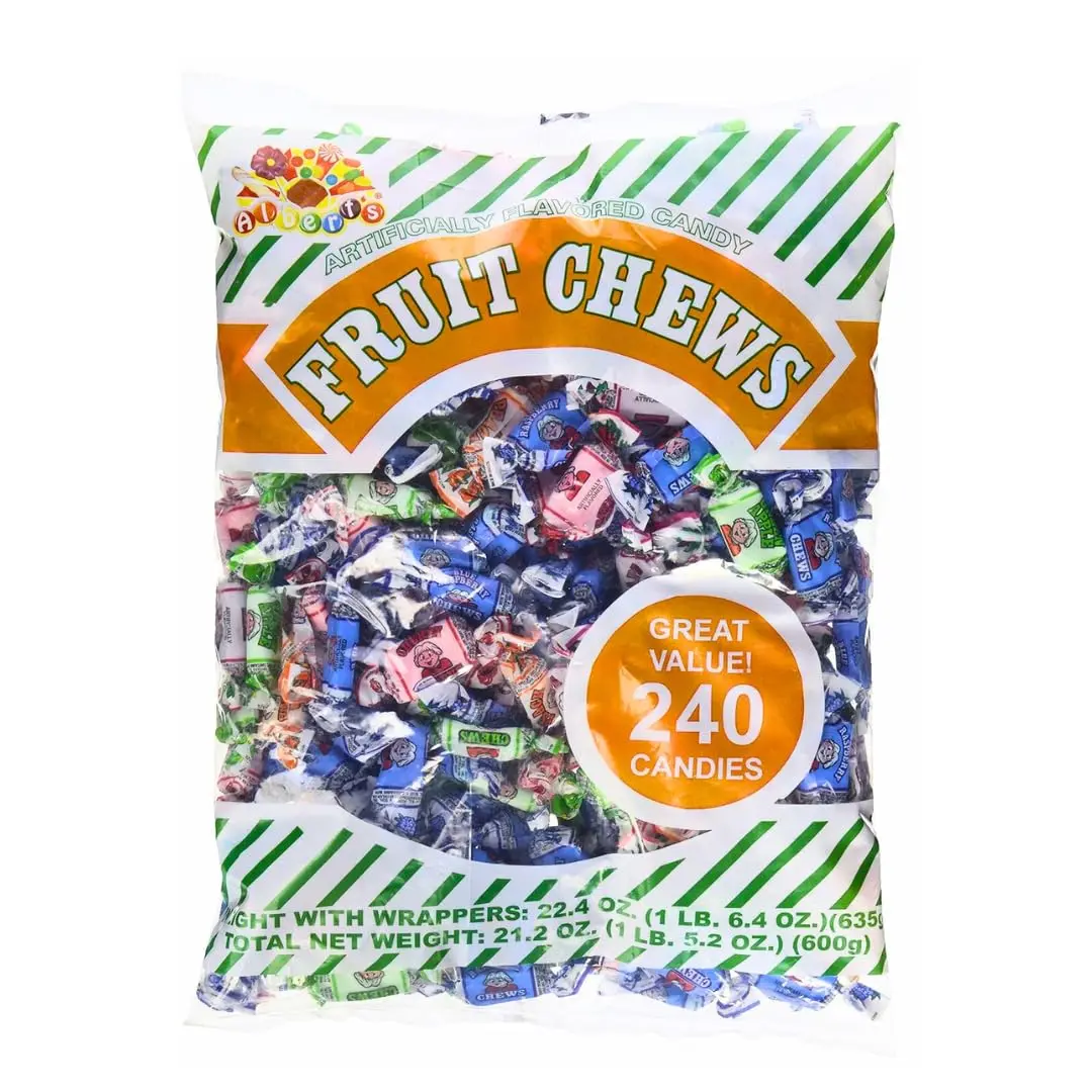 Albert's Candy Assorted Fruit Chews Snack Candies, Individually Wrapped Soft Retro Nostalgic Chews (1-Pack, 240 Pieces/Bag) - Halloween, Party Snacks, Blue Raspberry Sour Candy Fruit & Chewy