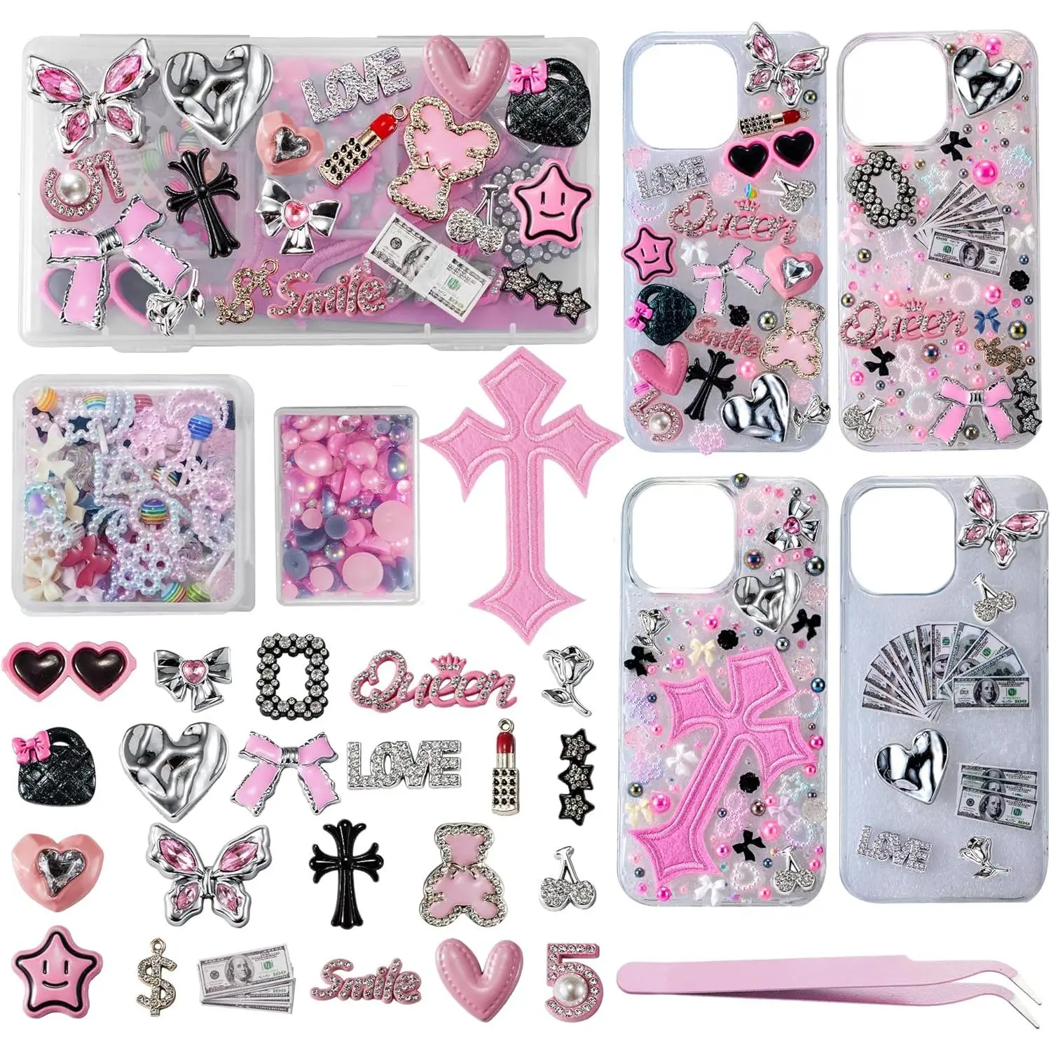 Junk Case Charms Kit, Junk Phone Case with Big Charms,  Bow  Flatback  Charm for DIY Crafts