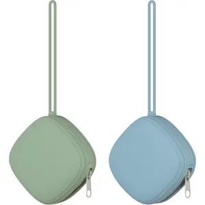 2 Pack Silicone Pacifier Holder Case Portable Pacifier Case For Diaper Bag BPA Free Newborn Baby Pacifiers Silicone Pouch For Boys & Girls (Sage+Ether)