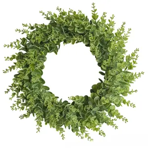 17.9 inch artificial wreath,eucalyptus leaf wreath,spring wreath,green leaf wreath,realistic,suitable for all seasons,artificial plants,wedding decoration, home decoration, holiday decoration, table decoration, wall decoration,Artificial Faux Greenery