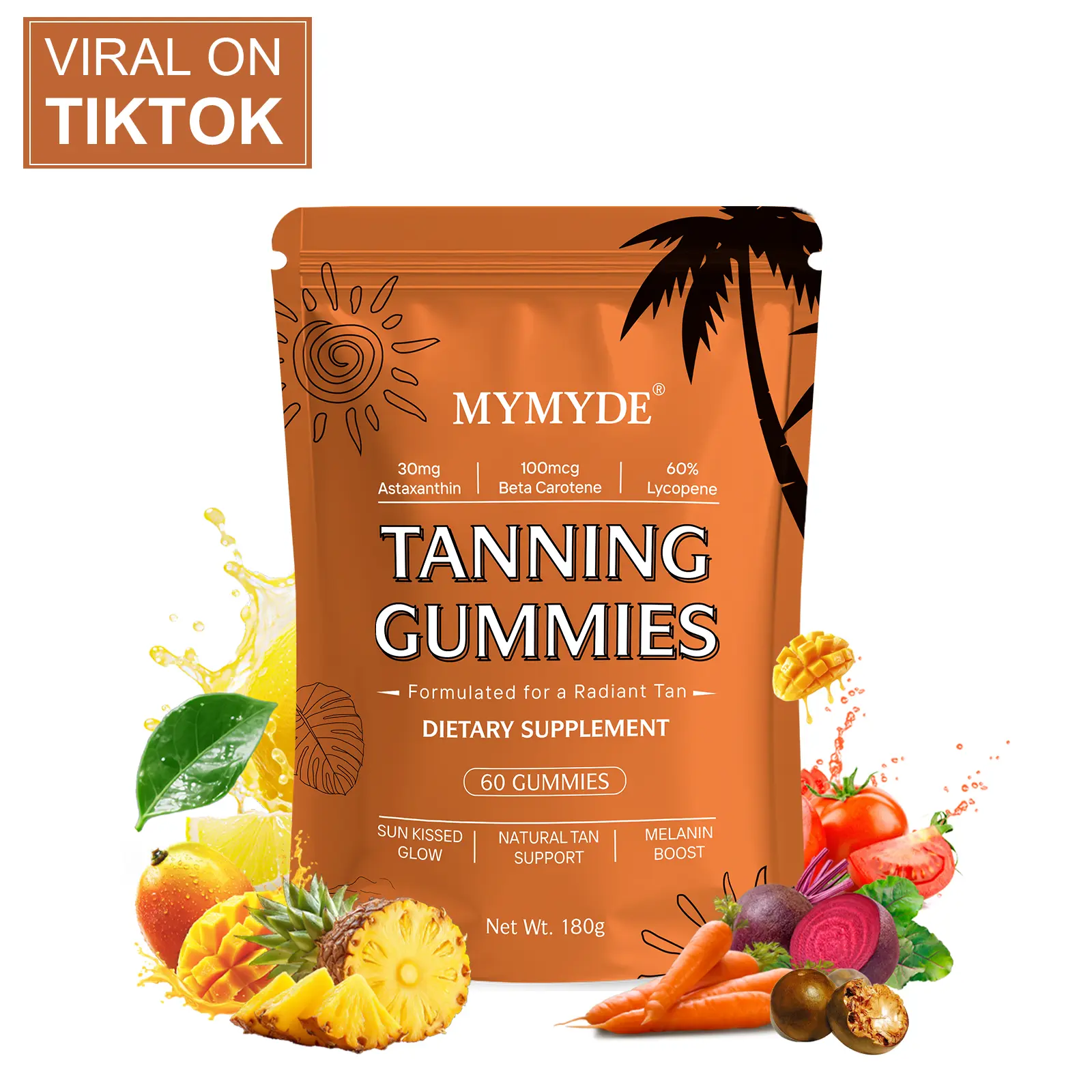 MYMYDE Natural Chewable Tanning Gummies - Brightening Viral Wellness Supplement for a Golden Glow Without Self-Tanners