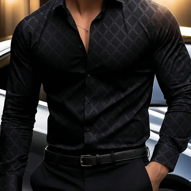 Men's Business Shirt Cs25, Classic Office & Party Wear, Fitted Design, Contemporary Style, All Seasons, Collared Fitted Shirt