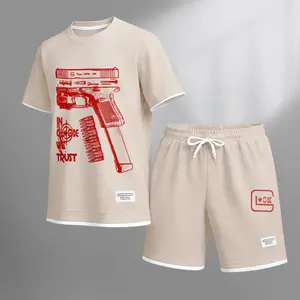 Men's classic K-print drawstring shorts set, perfect for spring and summer. This casual summer set includes a short-sleeved shirt and shorts, ideal for everyday wear and sports activities