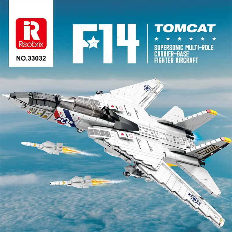 Reobrix Military Theme F-14 Tomcat Fighter Jet Building Bricks Set, 1600-Piece DIY Model Kit with Movable Wings, Non-Foldable Construction Aircraft, Sturdy STEM Learning Toy for Adults & Kids 14+ (Do It Yourself Model Building Kits)