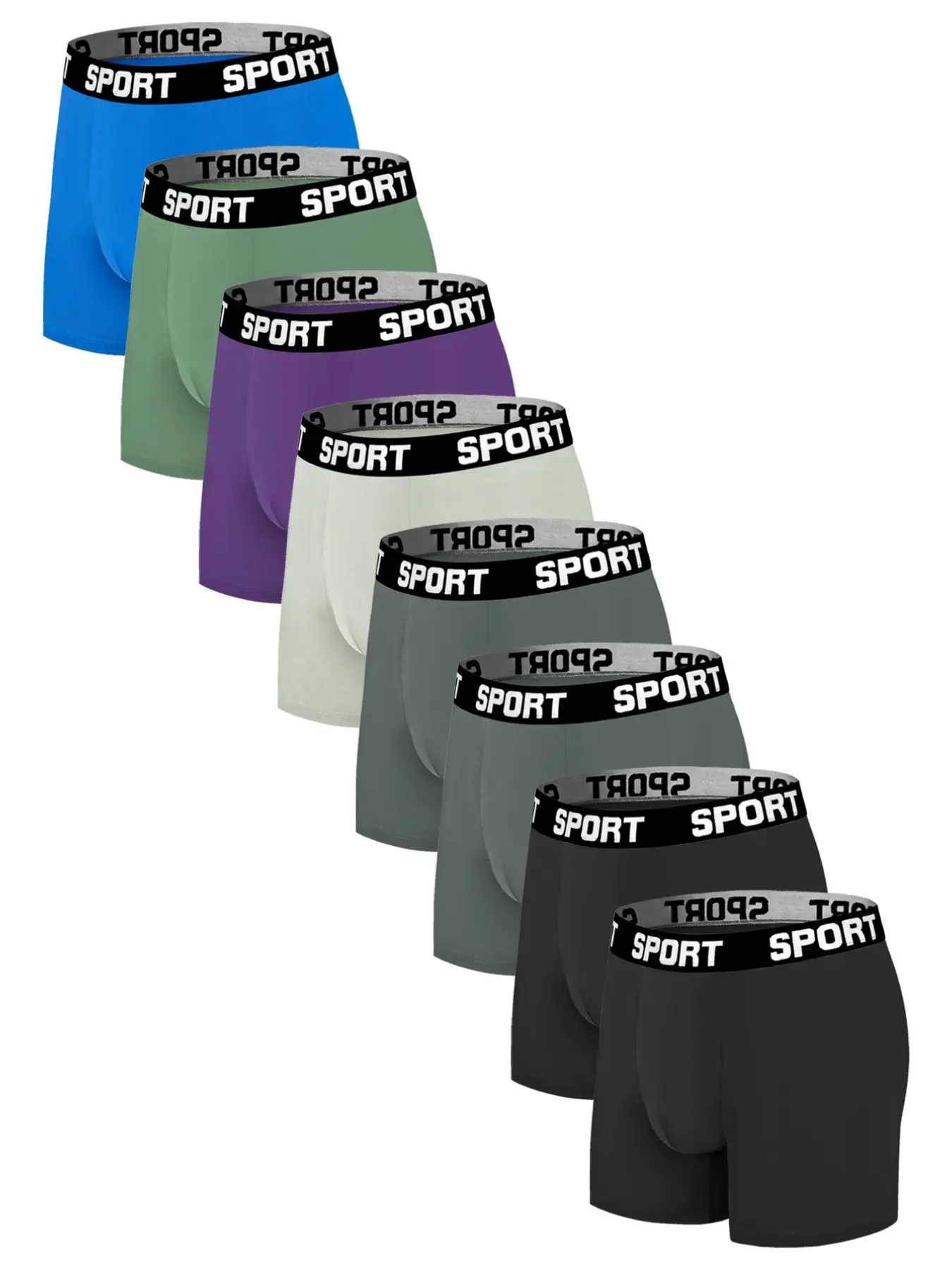 8 pcs men's slim fit Long style flat cornered underwear, Sports Fitness Underwear, Workout Underwear, Sportswear, Tight Fit Sporty, Soft, lightweight, elastic waistband, suitable for Four Seasons sports, daily casual wear and outdoor activities