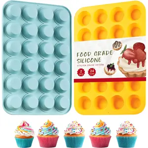 2PCS Silicone Mini Muffin Pan Set, 24-Cup Nonstick Baking Tin, BPA-Free & Dishwasher-Safe, Ideal for Baked Muffin Cakes, Tarts outdoorfun