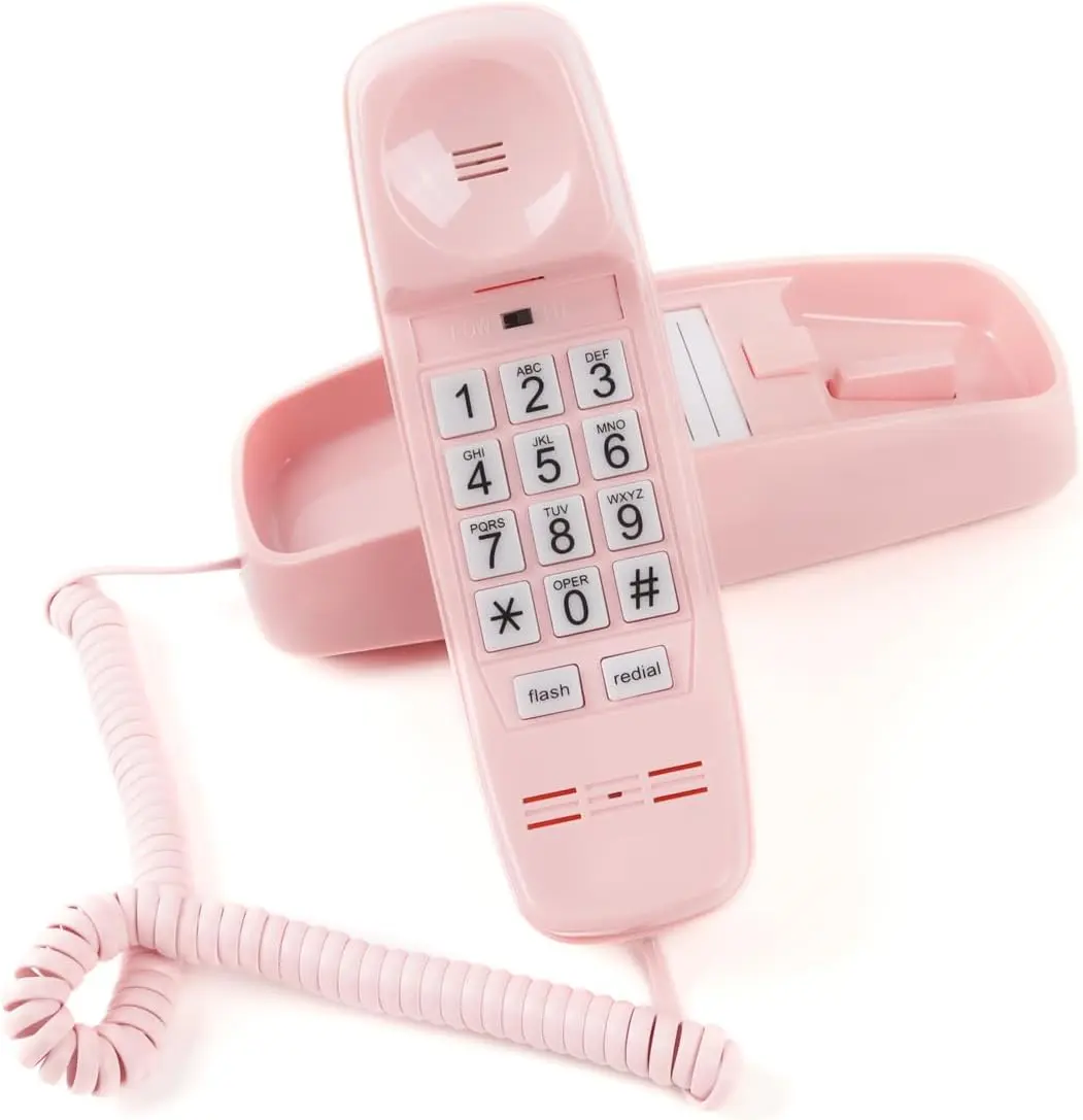 Landline Phones for Home, Corded Phone Requires No Power, Vintage Princess Phone Features Backlit Buttons, Works During Power Outages, Volume Control, Retro Wall Phone - Pink Telephone