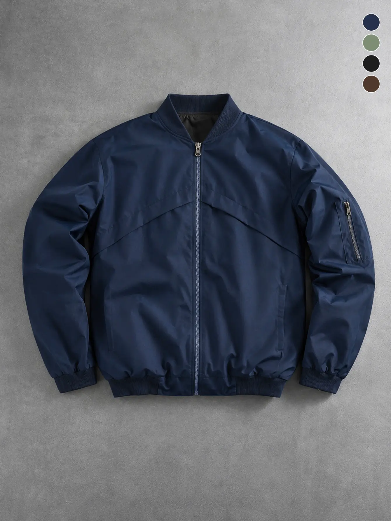 Men’s everyday casual navy blue aviator jacket with practical pockets and a lightweight, durable woven fabric, suitable for morning jogging, city walks, and neighborhood casual gatherings.