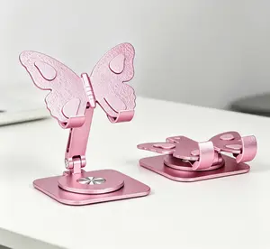 Butterfly Shaped Aluminium Alloy Cellphone Mount, 360° Rotation Adjustable Metal Desktop Holder, Foldable Portable Mobile Phone Bracket, Universal Non-Slip Support, Stylish Home Decor, Ideal Gift for Girls