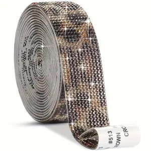 2pcs 6 Row Self-Adhesive Crystal Rhinestone Ribbon Strips, DIY Ice Sparkle Sticker Rolls, Craft Supplies for Home Decor, Phone, Car, Jewelry Making