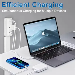 Telescopic Outlet Extender with 2 AC Outlets, USB‑A and USB‑C Ports, 180° Rotating Wall Plug, Ideal for Hard-to-Reach Areas Behind Nightstands, Sofas and More (1 Pack), Ac/Usb Ports, Multiple Devices