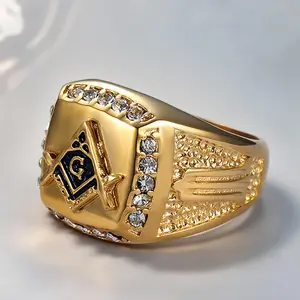 Men's Stainless Steel Ring with Synthetic Zircon & AG Metal Coating - European-American Hip Hop Punk Fashion Men's Accessories, Costume Jewelry Ring, Stainless Steel Jewelry, Cubic Zirconia Rings Rhinestone Iced Out