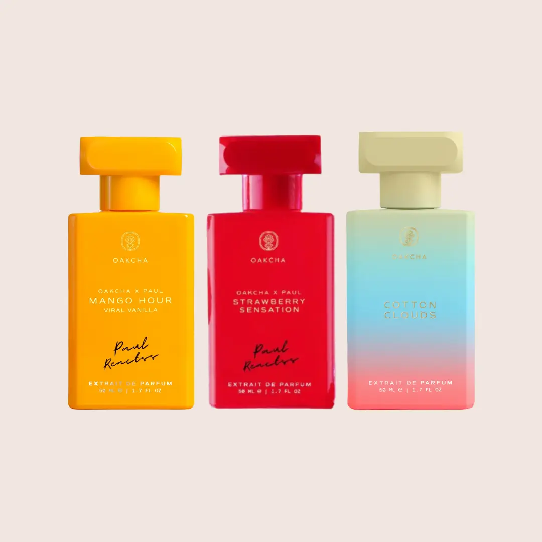 Oakcha Unisex Enchanting Fragrance Body Perfume Bundle - Mango Hour, Viral Vanilla, Strawberry Sensation, Cotton Clouds Fragrance Scent Blend (3 Scents, Single Item)