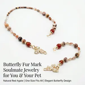 Butterfly Fur Mark Matching Jewelry Set Bracelet And Pet Necklace With Butterfly Detail