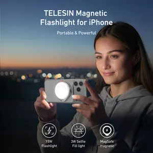TELESIN Magnetic External Phone Flash & Fill Light for iPhone & Android, Bluetooth Camera Remote, Dimmable LED Light with 3 Color Modes, 6500K 5000Lux Portable Flash for TikTok, Selfies & Night Photography