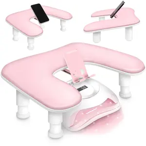 Nail Arm Rest with Phone Holder Manicure Armrest Pink Cushioned Design for Comfortable Nail Salon Services