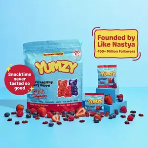 Yumzy Superfood Gummies | Daily Superfood Multivitamin | Vitamins A C D3 K2 MK-7 | Prebiotic Fiber | Fruit and Vegetable Nutrition Blend | Low Sugar | Stevia Sweetened | No Artificial Dyes | Allergen Free | Clean Ingredients | 28 Snack Packs
