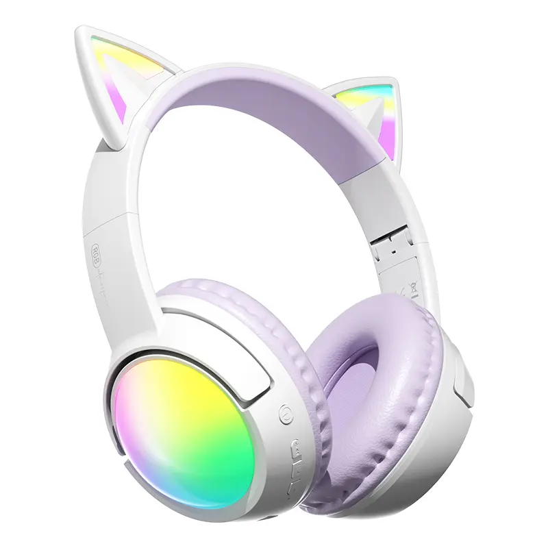 Cat Ear RGB Wireless Over-Ear Gaming Headphones - Bluetooth 5.3, 40H Playtime, Foldable Hi-Fi Audio, LED Lights, Headphone with Mic, Electronic Device for Teens, Ideal for Gaming, Gifting, Purple
