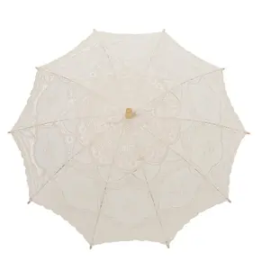 Thy Home Handmade Cotton Lace Parasol Umbrella - 31in, Embroidered Lace, Lightweight, Wooden Handle, Vintage Lolita Coquette Style for Wedding Bridal Photoshoot, Costume Theme Party Props