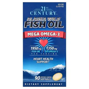 21st Century Alaska Wild® Fish Oil, Mega Omega 3, 90 Enteric Coated Softgels