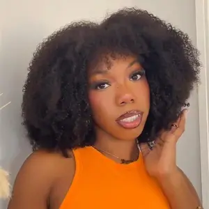 HerGivenHair Coily texture (3C-4A) Shake N Go Wig with Bangs Glueless Effortless Human Hair Wigs Friendly for Natural Hair Beginners