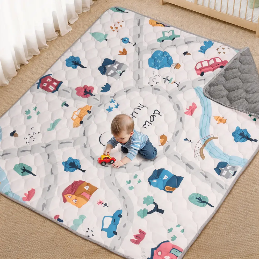 Round Cotton Play Mat with Tassels for Babies, Thick Soft & Foldable Rug for Toddler Crawling, Anti-Slip Floor Pad, Play Mat For Babies, Infants & Toddlers, Activity Play Mat