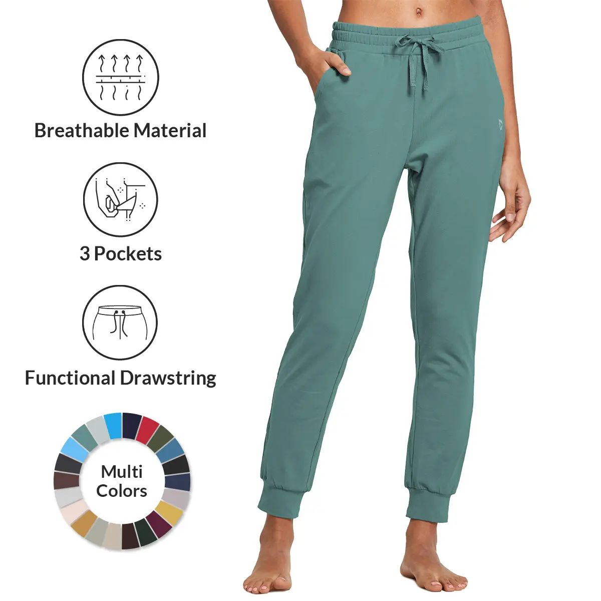 baleaf Women's Joggers, Breathable Cotton Sweatpants with Pockets, Tapered Trousers for Lounge & Yoga, Gym Pants, Leg Jogger