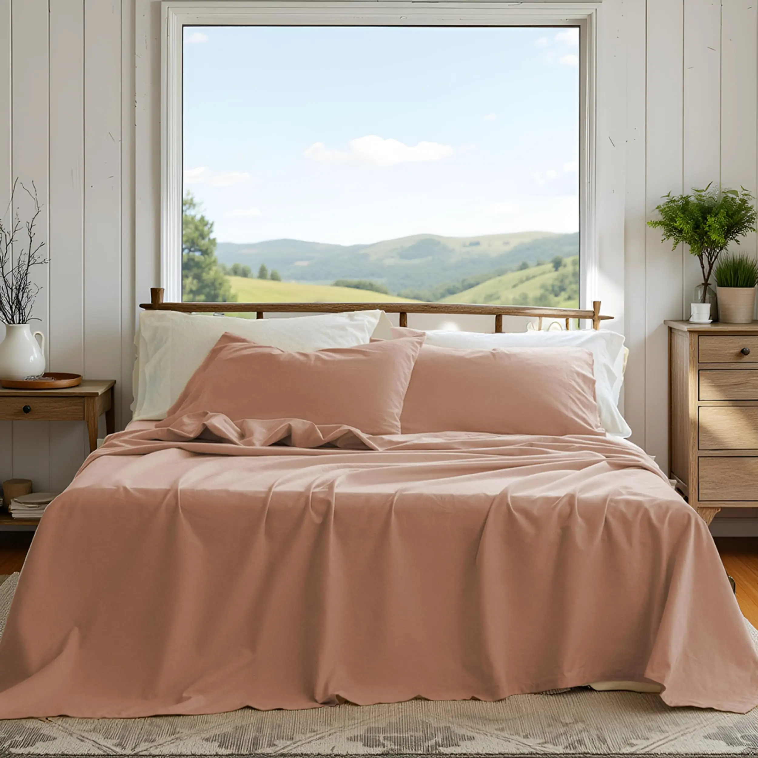 Simple&Opulence Linen Sheet Set , Linen Cotton Blend Sheets Set 4pcs, 1 Flat Sheet, 1 Fitted Sheet & 2 Pillowcases, Cooling Breathable Farmhouse Bedding, tiktokshopsummersale