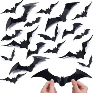 120PCS/4SIZE 3D Bats Sticker DIY Halloween Party Supplies Reusable Decorative Scary Wall Decal for Home Window Clings Decorations