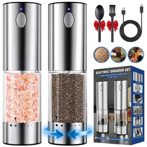 Deals For You Days Upgraded Larger Capacity Electric Salt and Pepper Grinder Set(2PCS), Rechargeable Type-C with LED Light, Stainless Steel Automatic & 6 Adjustable Coarseness, One button,One hand, for Home Kitchen & BBQ, Ideal as Gift