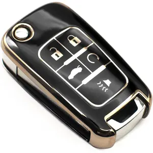 New Upgrade Key Fob Cover Compatible with Chevy Chevrolet Equinox Camaro Cruze Malibu Sonic Volt Spark Impala Buick Encore Allure TPU Remote Keyless Key Fob Case Protection Shell Accessories, Black