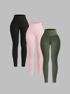 Soft Skin-Friendly High Waist Slim Fit Knit Pants Set, Three-Piece Set, Womenswear, Comfortable, Stylish and Casual, Perfect for All Seasons