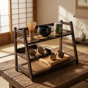 3 Tier Bamboo Matcha Station Coffee Organizer Shelf with Drawer for Kitchen Countertop Tea Bar, Matcha Powder Tools Cup Organizer for Matcha Lovers Home Baristas