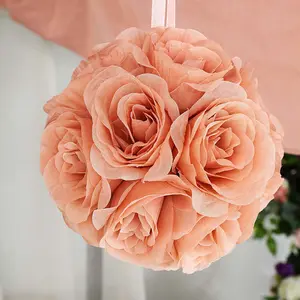 2 Pack Dusty Rose Artificial Silk Rose Kissing Ball, Flower Ball 7"