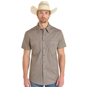 ROCK&ROLL SHIRT MENS RR  GEO PRINT SNAP SHIRT DARK  BROWN BMN3S08307