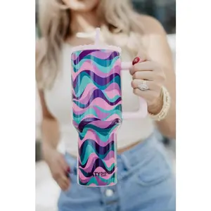 Pink Purple Green Swirl Tumbler Cup