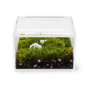 Preserved Moss DIY Mini Landscape Kit - Acrylic Clear Box, Adorable Mini Animal Figurine, No-Maintenance Greenery, Trendy Tabletop Ornament for Desk & Home Decor, Ideal Small Gift for Plant Lovers