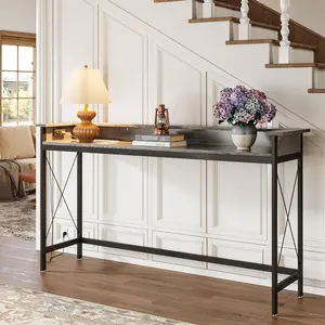TRIBEWOOD Sofa Table with Outlets and USB Ports, 70.9 inch Extra Long Console Table Behind Couch with Charging Station, Industrial Narrow Entryway Hallway Accent Table for Living Room small