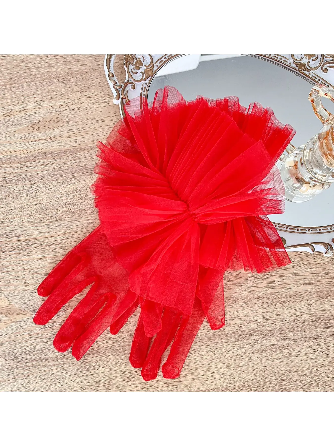 Wedding Gloves Red Short Length Large Lace Forest Style French Retro Princess Bride Wedding Banquet Evening Dress Gloves