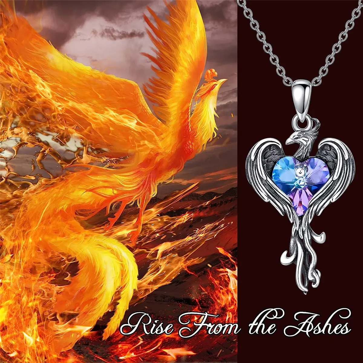 Ornamental Necklace for Women, Handcrafted Vintage-inspired Stainless Steel Phoenix Pendant with Sparkling Crystals, Elegant Jewelry Gift, Ornamental Necklaces, Anniversary, Bird Charm Accessory, Exquisite Phoenix, Birthday, Female, Handmade