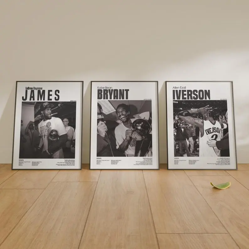Basketball Trio, Lebron James, Kobe Bryant, Allen Iverson And Surprise Player Design , 18x24 DIGITAL, FHD Wall Decor, Wall Hangings Poster (PRODUCT DOES NOT INCLUDE FRAME)