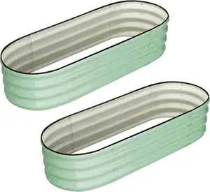 4.5x2x1 FT Oval Raised Garden Bed, 2 Pcs Galvanized Raised Beds for Outdoor, Planter Raised Boxes with Open-Ended Base,Large Metal Raised Planter Beds for Vegetables,Flowers,Tool-Free Assembly,Green